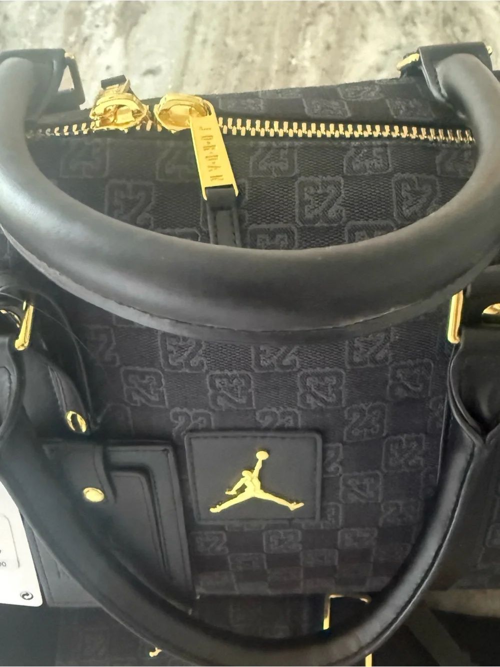 AIR JORDAN MONOGRAM DUFFLE BAG LUGGAGE JACQUARD BLACK GOLD GRATITUDE RETRO 11